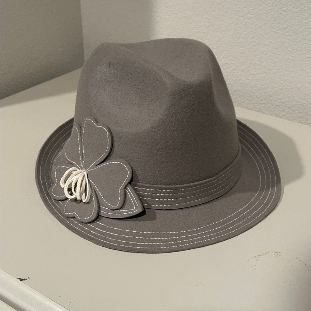 Gray Women's Fedora with Floral Accent